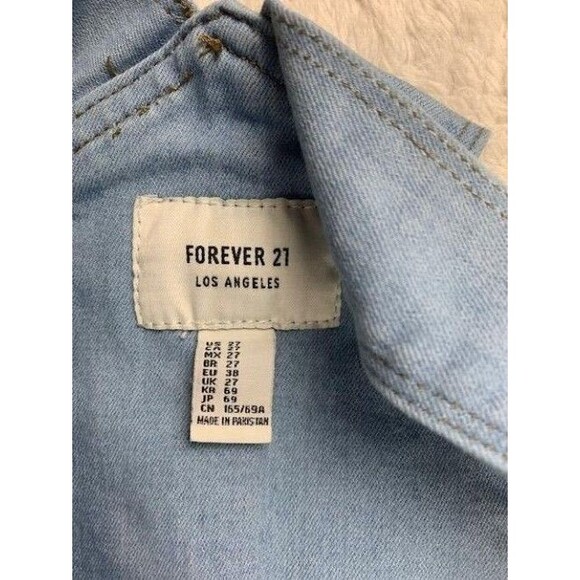 Forever 21 Size 27 Womens Overalls Denim Jean Light Wash Skinny Distress Stretch - Picture 3 of 4